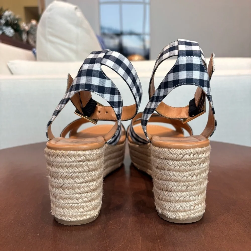 NWOT J. Crew Gingham flatform espadrilles Wedges, Size 8